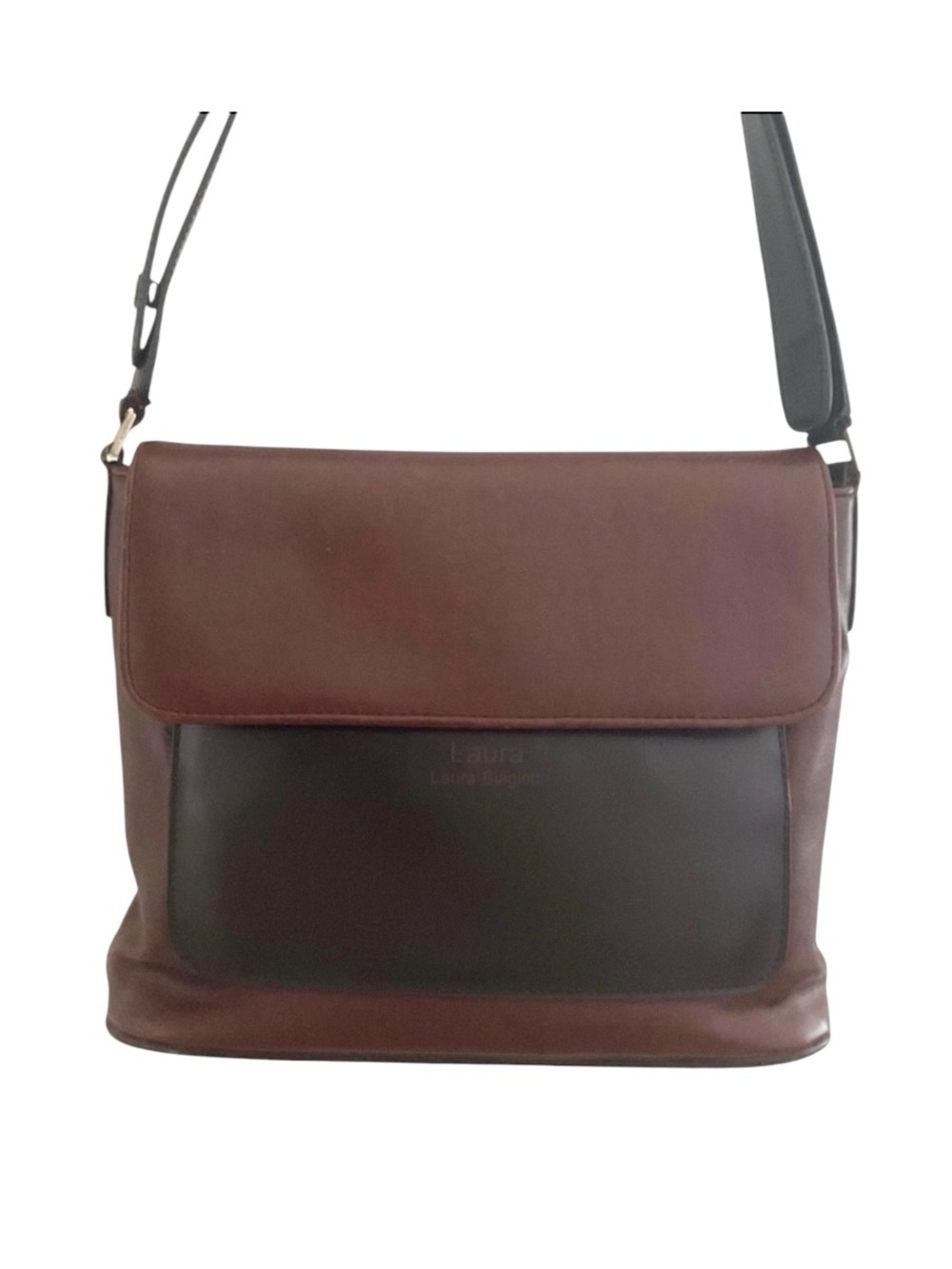LAURA BIAGIOTTI Woman’s Vintage Leather Messenger Bag Two Tone Adjustable Strap